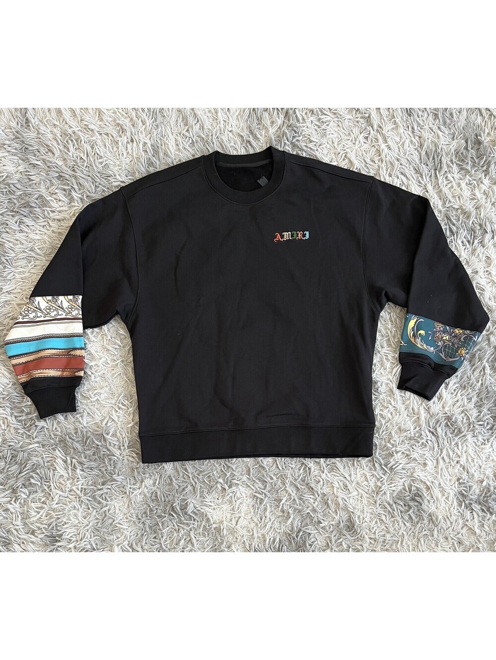Amiri Black Sweatshirt with Multicolor Logo and Patterned C袖